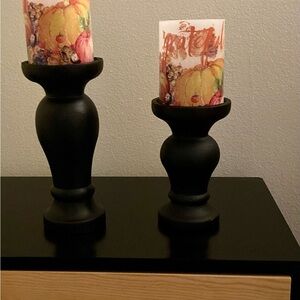 Farmhouse Black Wooden Candle Holders